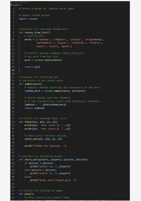 Solved i need a python 3 code based on a word game like the | Chegg.com
