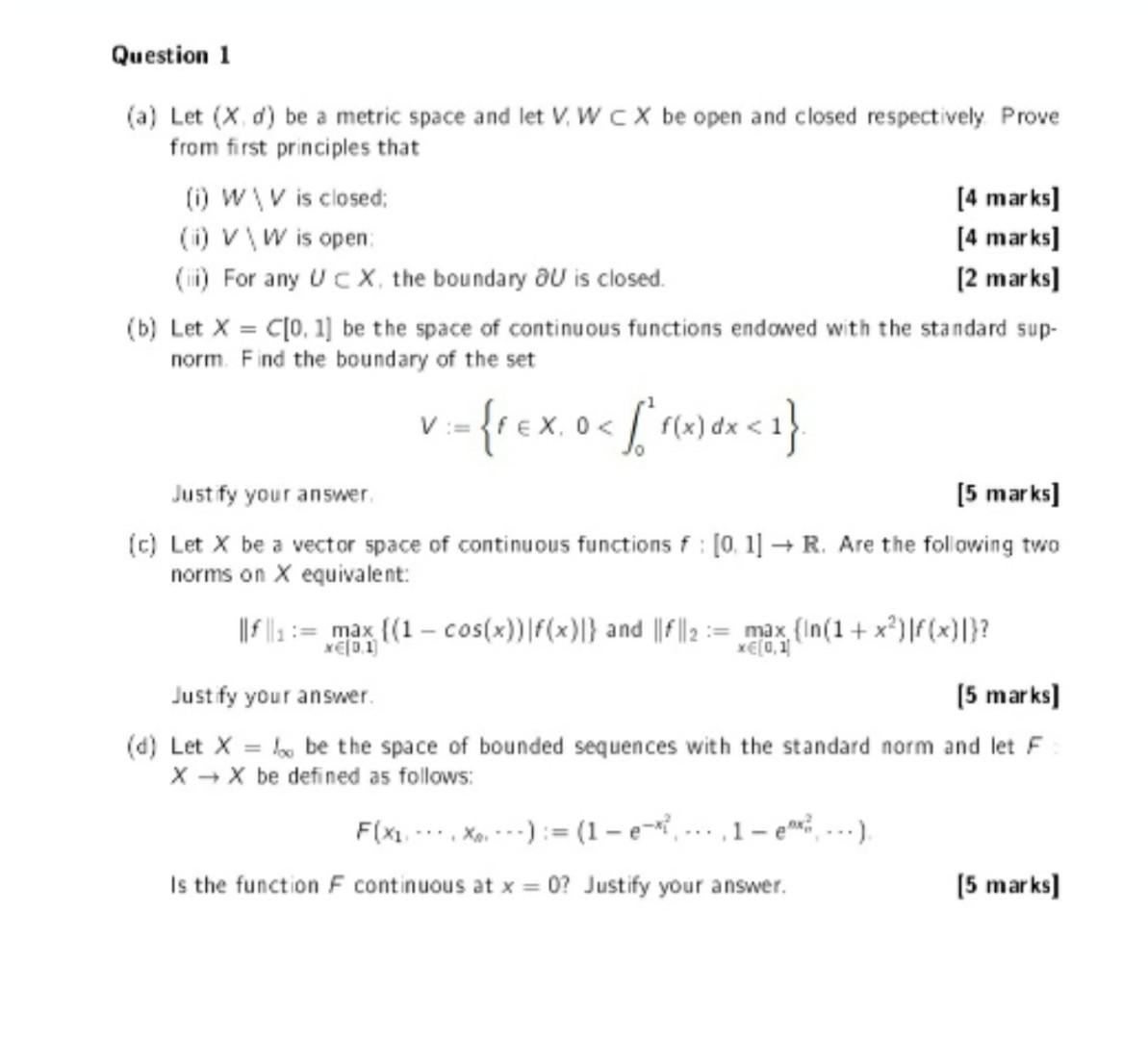 Question 1 A Let X D Be A Metric Space And Let V Chegg Com