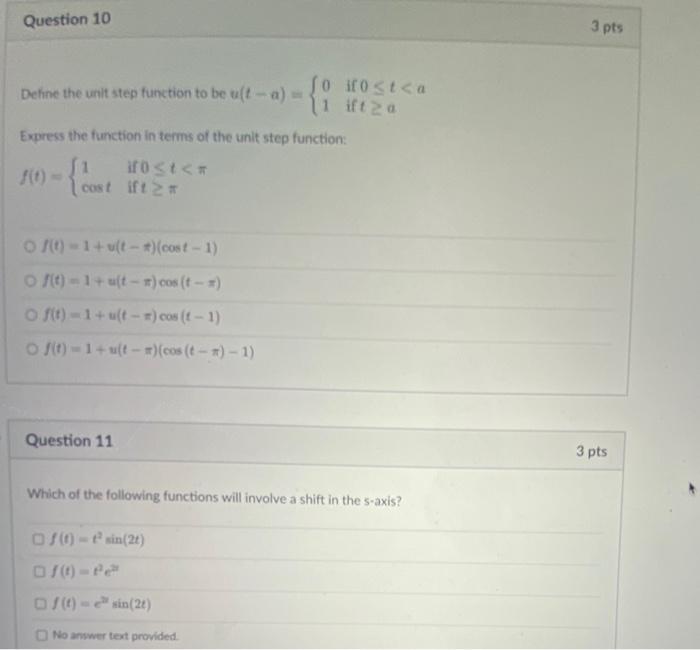 Solved Question 10 o Define the unit step function to be | Chegg.com