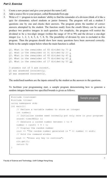 Solved Part 2 Exercise 1. Create a new project and give your | Chegg.com