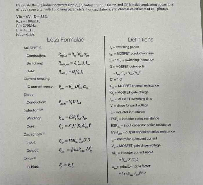 Solved Calculate the (1) inductor current ripple, (2)