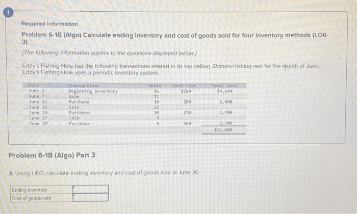 Solved Required Information Problem 6-1B (Algo) Calculate | Chegg.com