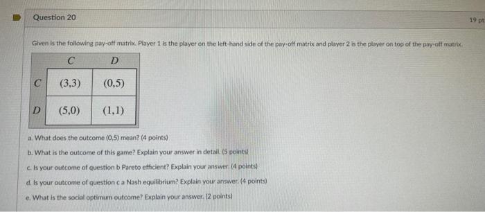 Solved Given is the following pay-off matrix. Player 1 is | Chegg.com
