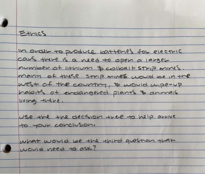 Solved Ethics in order to produce batteries for electric