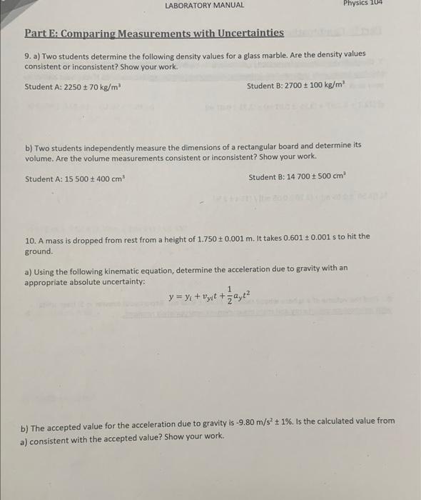 Solved 9. a) Two students determine the following density | Chegg.com