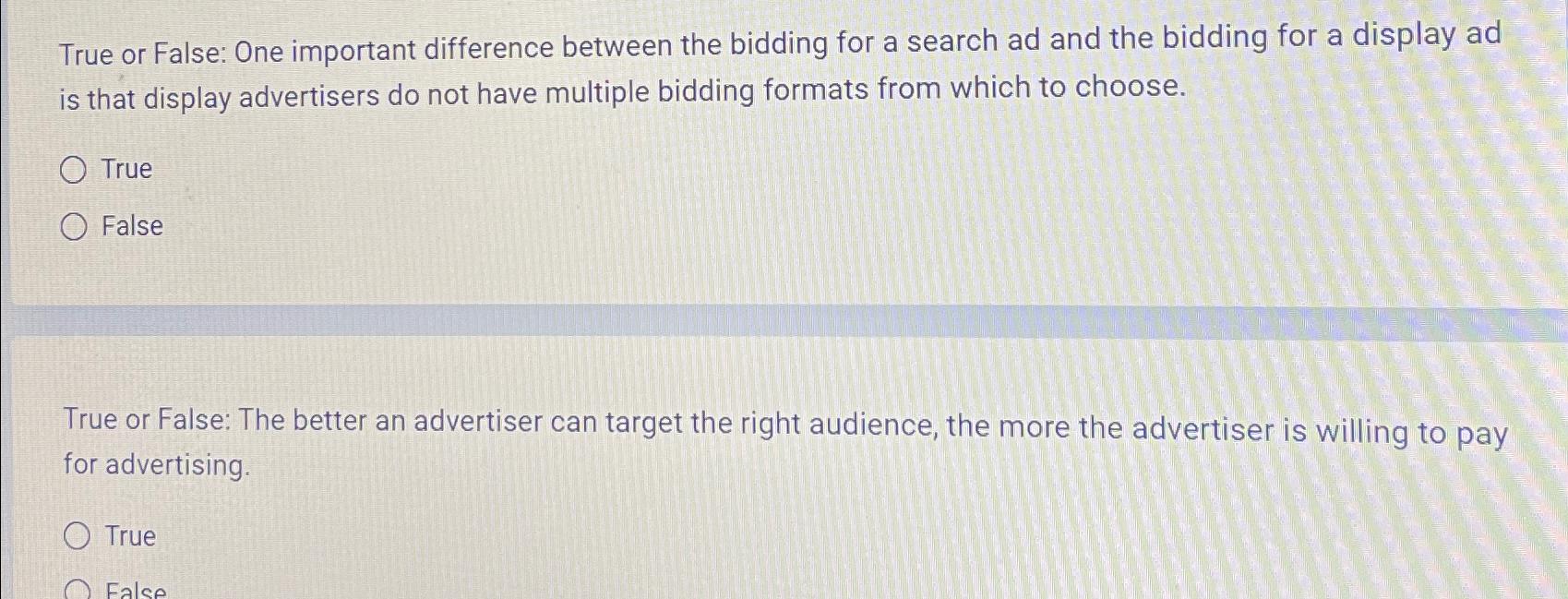Solved True or False: One important difference between the | Chegg.com