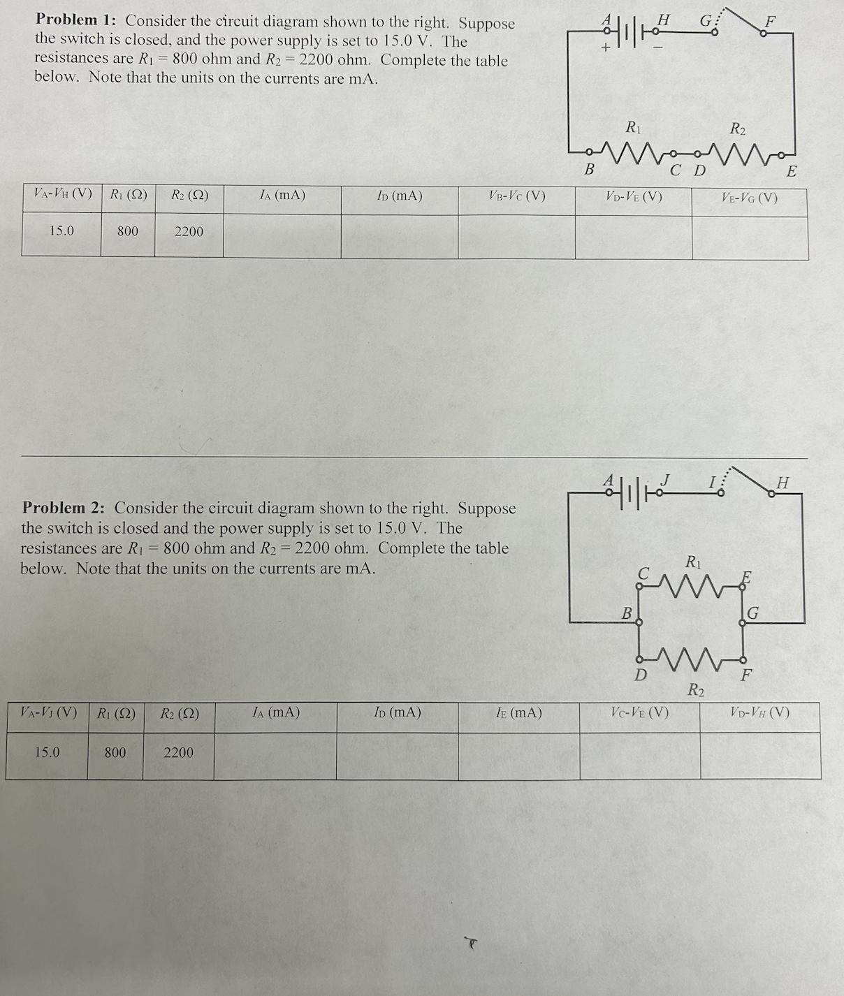 Solved Problem 1: Consider the circuit diagram shown to the | Chegg.com