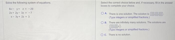 Solved Solve the following system of equations. Select the | Chegg.com