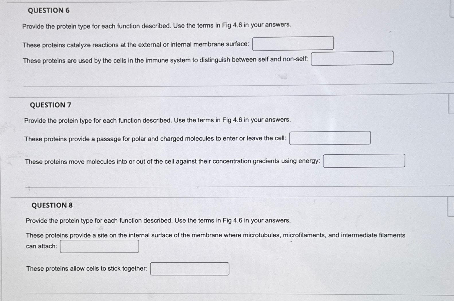Solved QUESTION 6Provide the protein type for each function | Chegg.com
