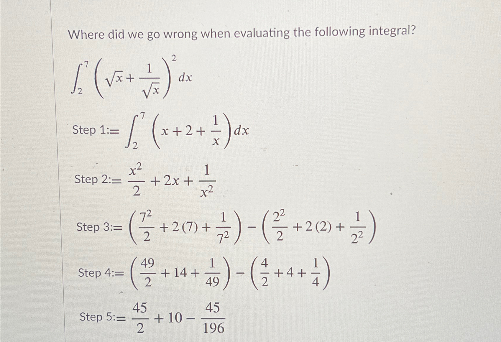 Solved Where did we go wrong when evaluating the following | Chegg.com