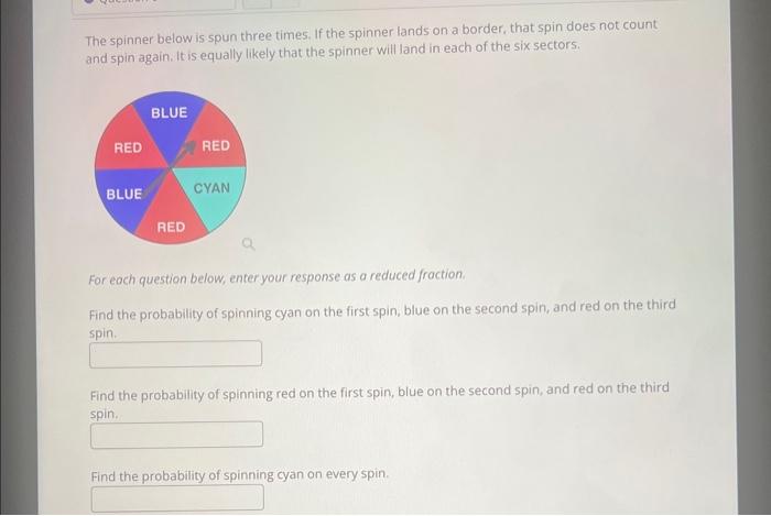 Solved The spinner below is spun twice. If the spinner lands | Chegg.com