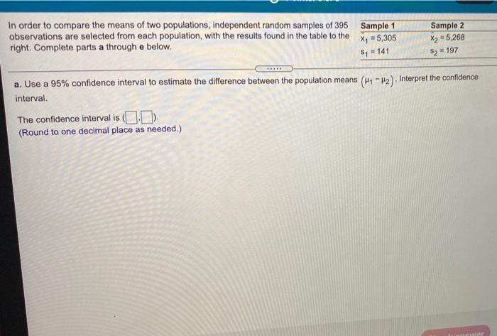Solved Sample 1 In order to compare the means of two | Chegg.com