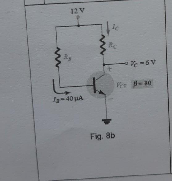 Solved b) For the circuit shown in Fig.8b, determine Ic, Rc, | Chegg.com