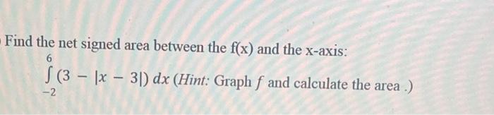 Solved Find the net signed area between the f(x) and the | Chegg.com