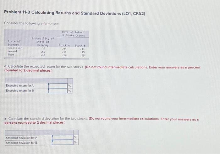Solved Problem 11-8 Calculating Returns and Standard | Chegg.com