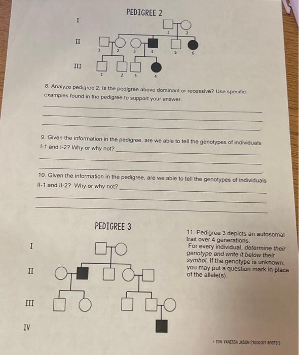 Solved 8. Analyze pedigree 2. Is the pedigree above dominant | Chegg.com