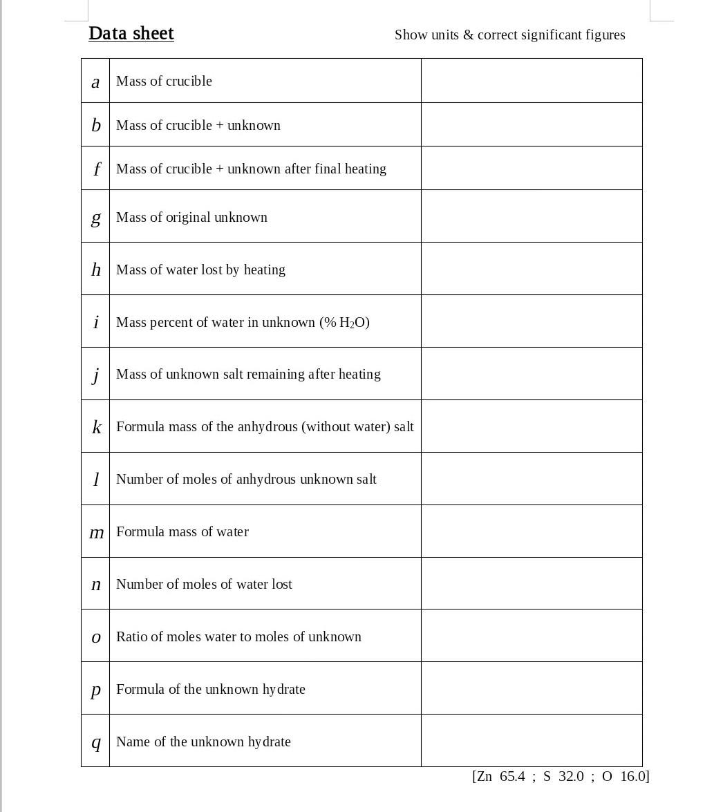 experiment 6 formula of a hydrate