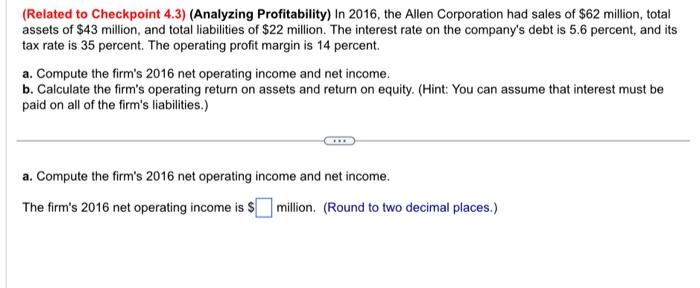 Solved (Related To Checkpoint 4.3) (Analyzing Profitability) | Chegg.com