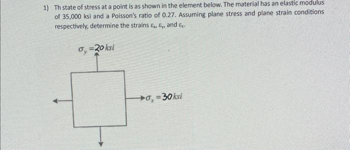 Solved 1) Th state of stress at a point is as shown in the | Chegg.com