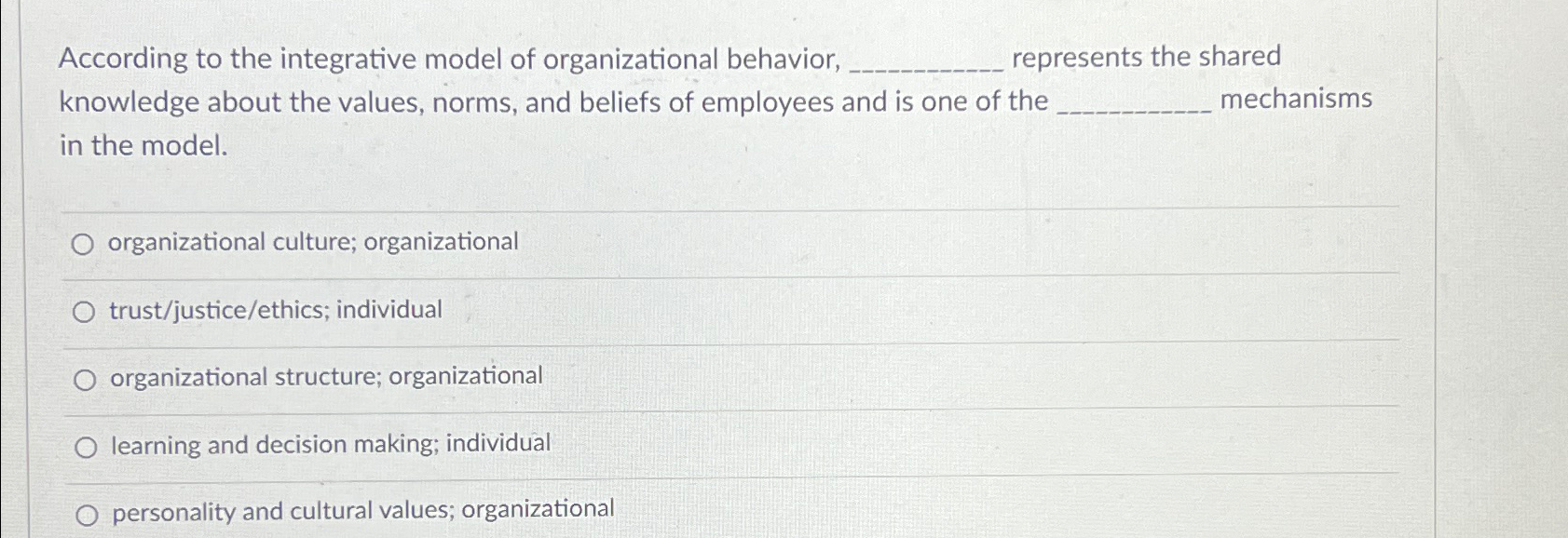 Solved According to the integrative model of organizational | Chegg.com