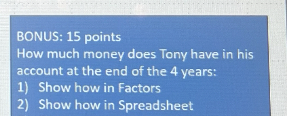 Solved BONUS: 15 ﻿pointsHow much money does Tony have in | Chegg.com