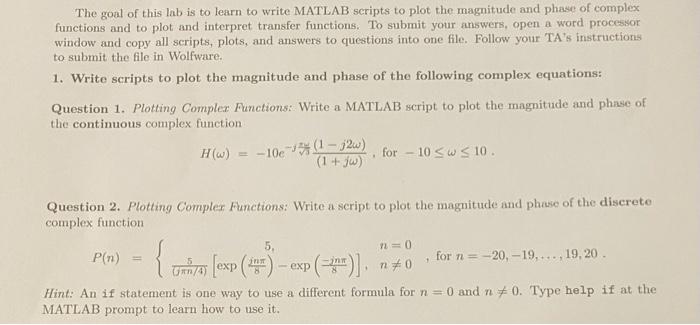 Solved The goal of this lab is to learn to write MATLAB | Chegg.com
