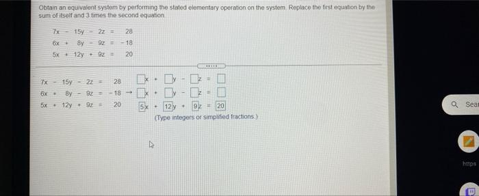 Solved Obtain an equivalent system by performing the stated | Chegg.com