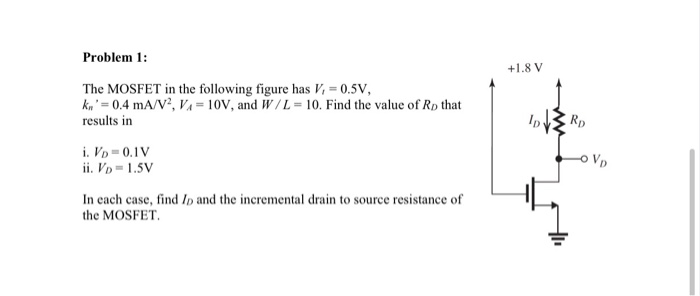 Solved Problem 1: +1.8 V The MOSFET in the following figure | Chegg.com