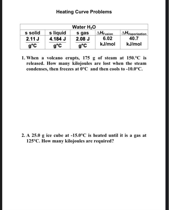 Solved Heating Curve Problems 1. When a volcano erupts, 175