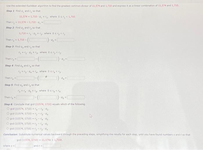 Use the extended Euclidean algorithm to find the | Chegg.com