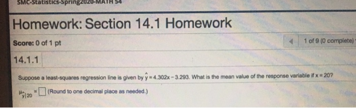 Solved Smc Statistics Spring 20 Homework Section 14 1 Chegg Solved Smc Statistics Spring 20 Homework Section 14 1 Chegg