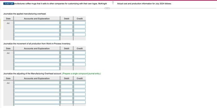 Actual Cost And Production Information For July 2024 Chegg Com   Image