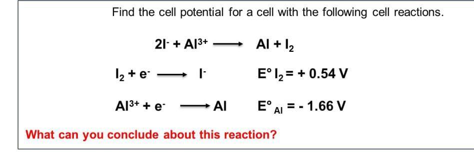 Solved Find the cell potential for a cell with the following | Chegg.com