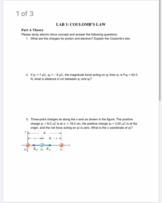 Solved 1 Of 3 LAB 3: COULOMB'S LAW Part A Theory Please | Chegg.com