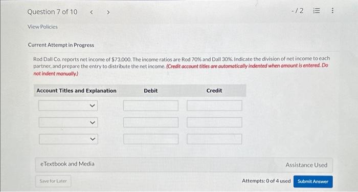 Solved Rod Dall Co, reports net income of $73,000. The | Chegg.com