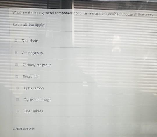 Solved What are the four general component of all amino acid | Chegg.com