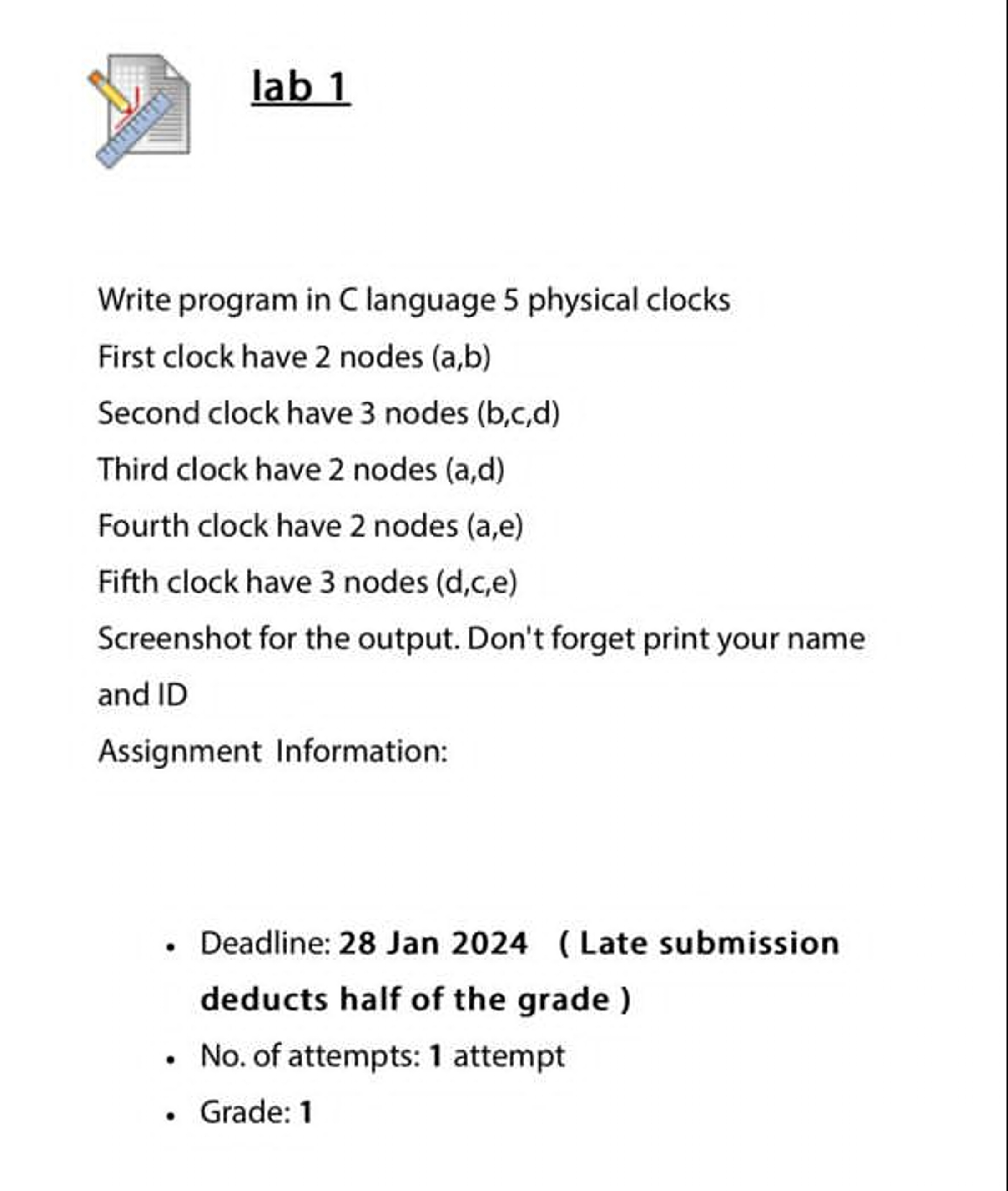 Write program in C ﻿language 5 ﻿physical clocksFirst