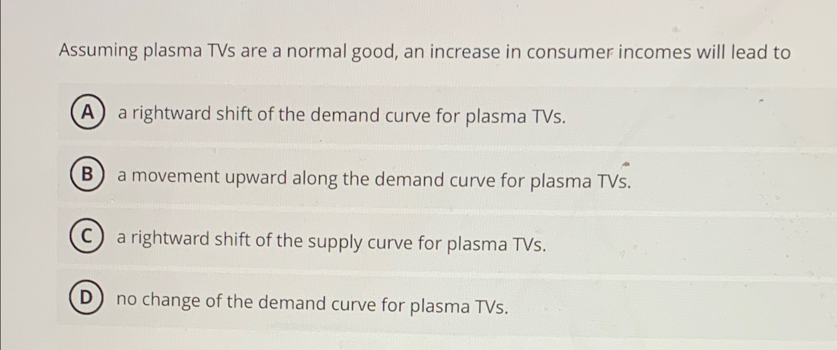 Solved Assuming plasma TVs are a normal good, an increase in