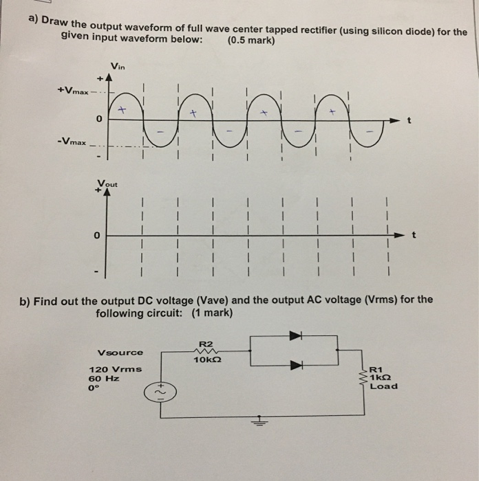 Solved a) Draw the output waveform of full wave center | Chegg.com