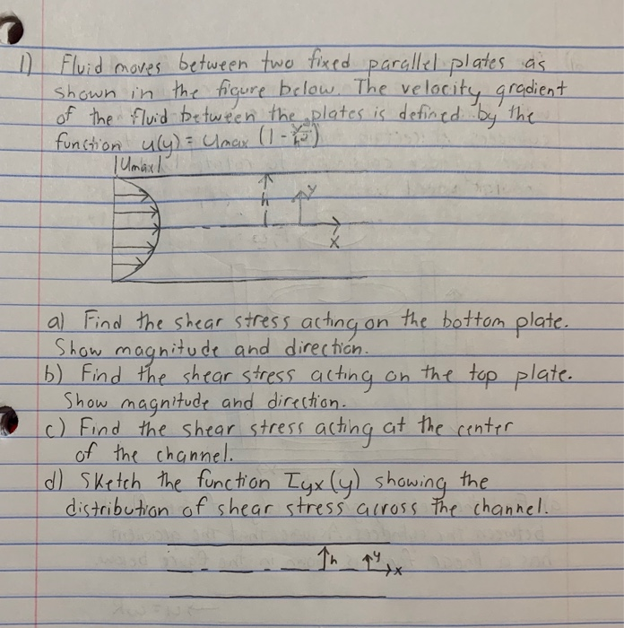 Solved 1 Fluid moves between two tixed parallel plates as | Chegg.com