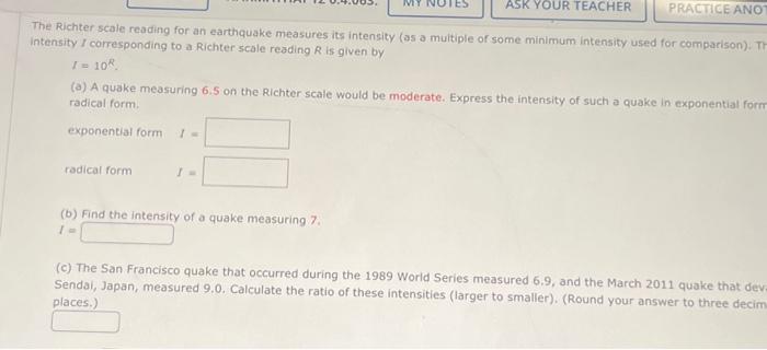 Solved The Richter scale reading for an earthquake measures | Chegg.com