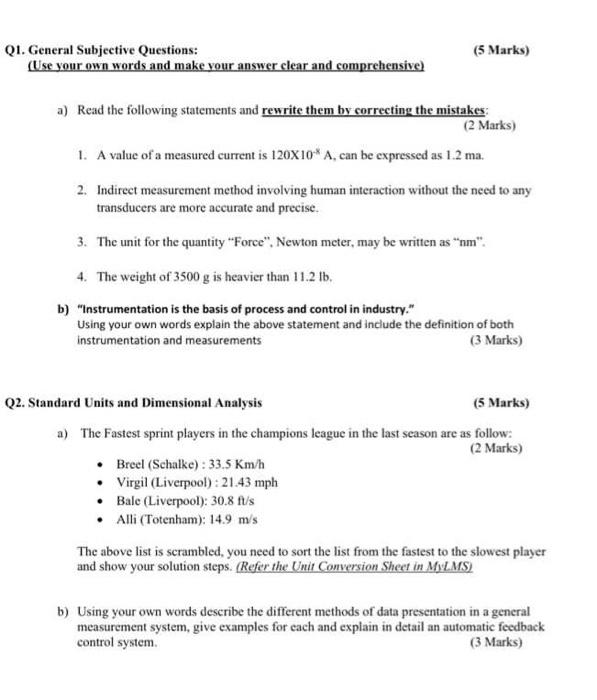 Solved QI. General Subjective Questions: (Use your own words | Chegg.com