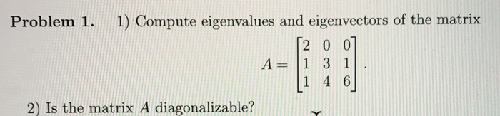 Solved Problem 1. 1) Compute eigenvalues and eigenvectors of | Chegg.com