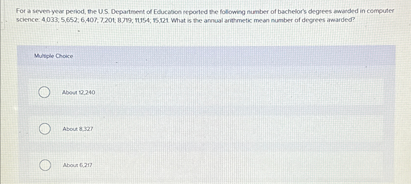 Solved For a seven-year period, the U.S. ﻿Department of | Chegg.com