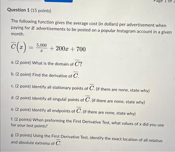 Solved Question 1 (15 points) The following function gives | Chegg.com