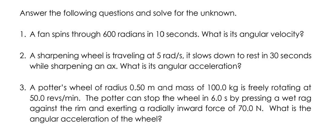 Solved B. For the ride spinning at some (unknown) speed, the