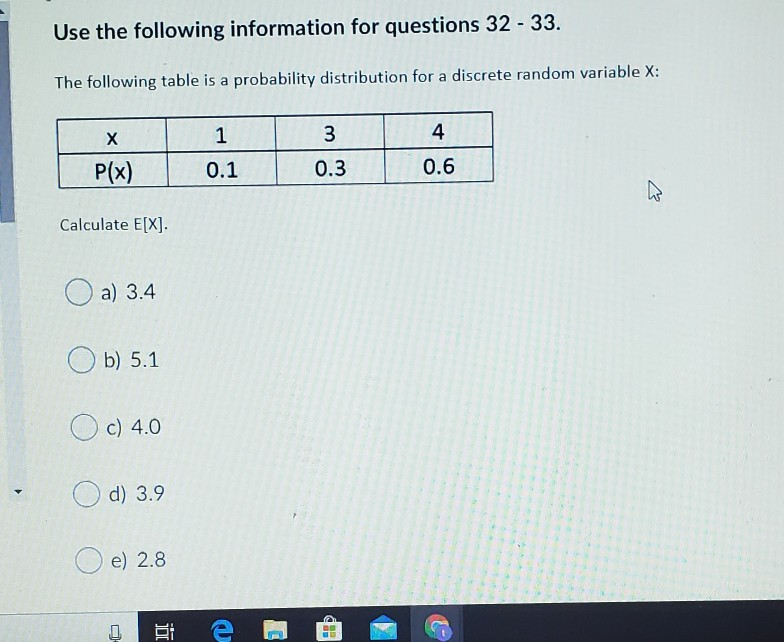 Solved Use the following information for questions 32 - 33. | Chegg.com