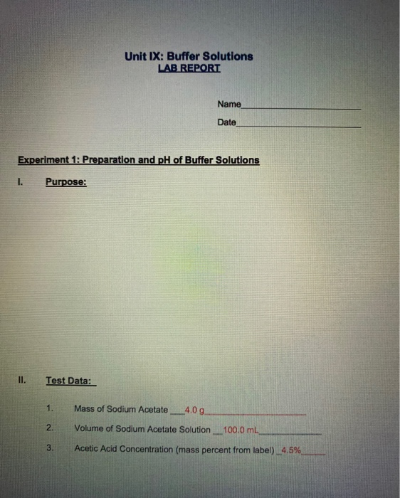Solved Unit IX: Buffer Solutions LAB REPORT Name Date | Chegg.com