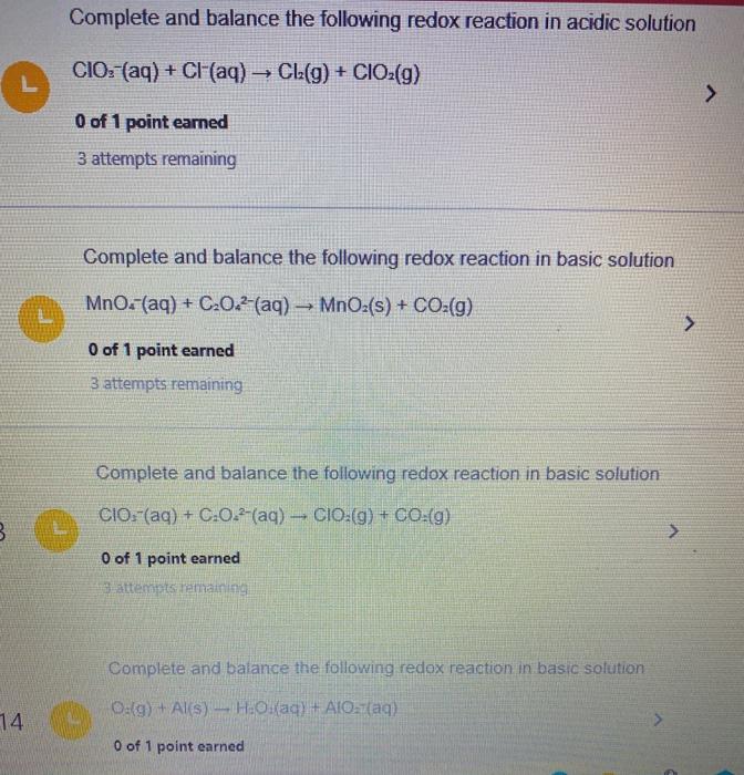 Solved Complete And Balance The Following Redox Reaction In | Chegg.com