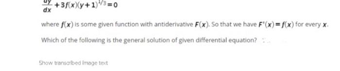 Solved dx +3f(x)(y+1= 0 where f(x) is some given function | Chegg.com